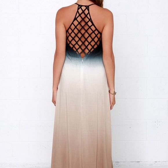 Lulu’s Dip Dye Ombré Maxi Dress with Lattice Back Detail, Size M - Picture 3 of 7